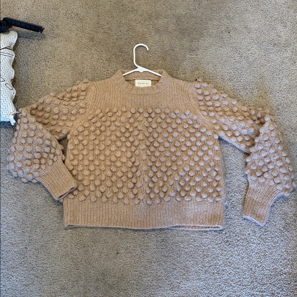Textured Bobble Crewneck Sweater in Beige - Picture 10 of 10